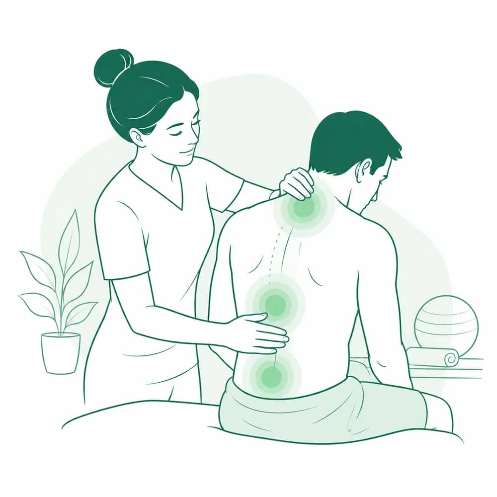 Ilustracja: fizjoterapeuta omawia plan terapii z pacjentem